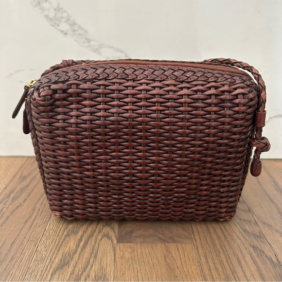Vintage Handbags - Vintage Woven Leather Small Rectangular Crossbody Handbag Brown 10"x7.5"x2.75